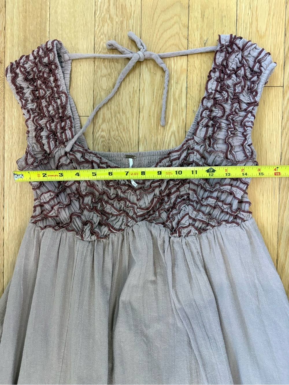 Free People Feel the Frill Midi Dress Mauve Smocked Ruffle Boho Chic Romantic - Picture 10 of 13